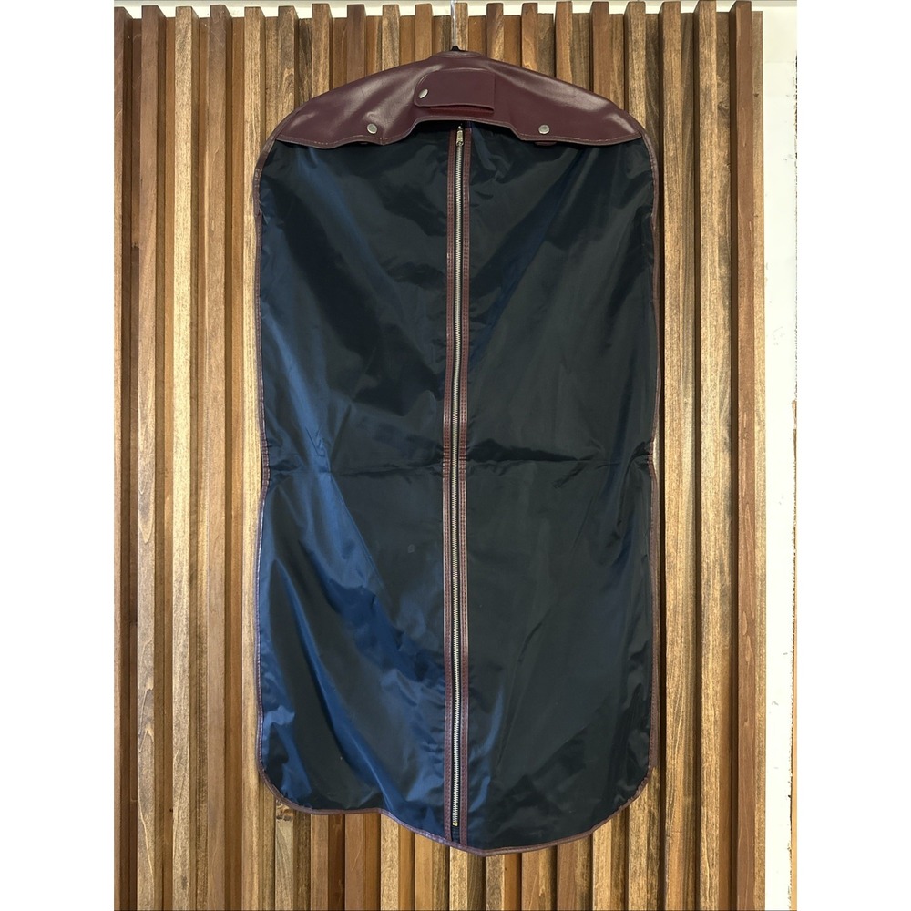 Vintage Sears Garment Travel Bag Black & Burgundy Full Zip PU Leather polyester